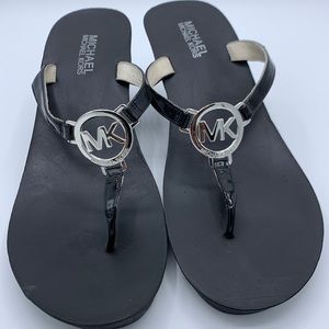 Michael Kors Wedge Thong Sandals w/Silver Emblem
